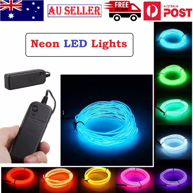 5M LED Neon Lights String Strip Rope party car Glow EL Wire Decoration Battery