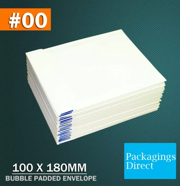 Bubble Mailer Plain White 00 100 x 180mm Padded Bag Envelope 50 / 100 / 200