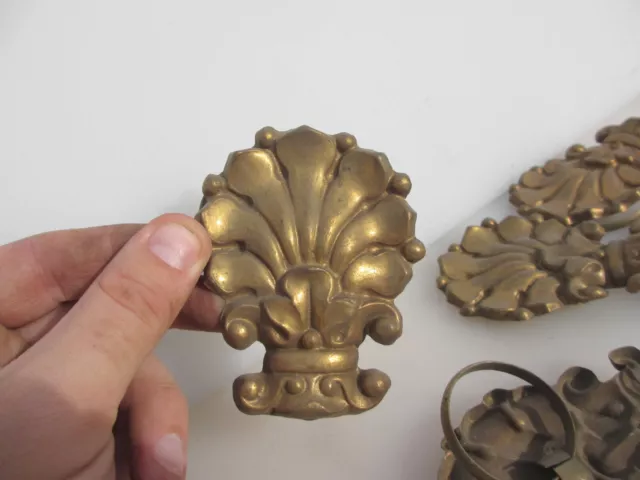 Antique Brass Picture Rail Hook Cover Hanger Old French Shell Fan Curtain Ring