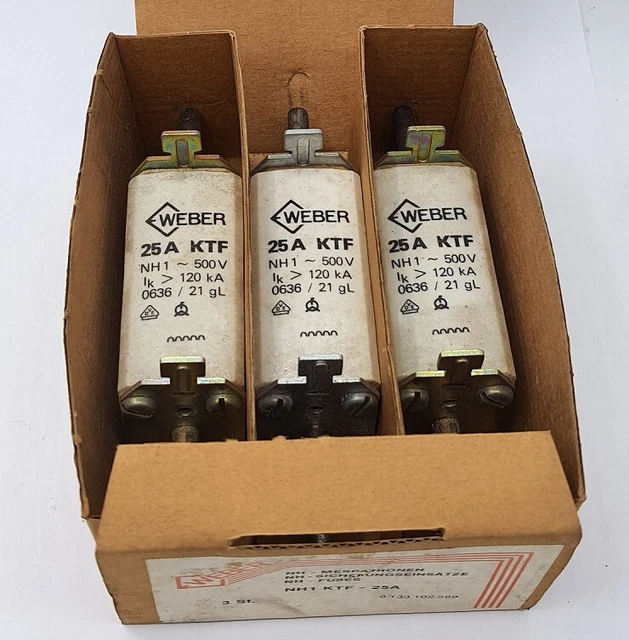 3x Weber Sécurité Ktf NH1 Insert Fusible 25 A 500V Lk 120kA 0636 21 Gl