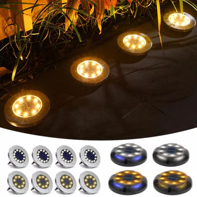 8/10/12LED Solar Power Ground Lights Floor Decking Outdoor Garden Lawn Path Lamp