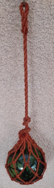 Ancienne Boule Flotteur Pêche – Verre Vert – Avec Filet Corde – Déco Marine