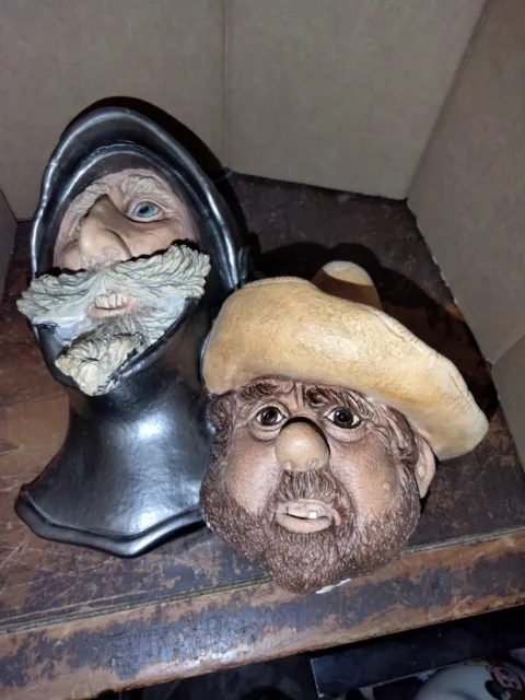 Vintage Bossons Chalkware Head Don Quixote & Sancho Panza 1990 Initialed  WRB