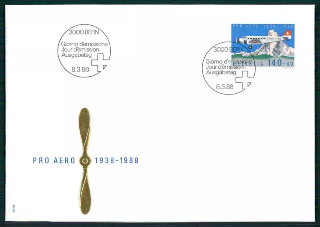 SCHWEIZ FDC 1988 PRO AERO LUFTFAHRT AVIATION JUNKERS JU FLUGZEUG PLANE m4924