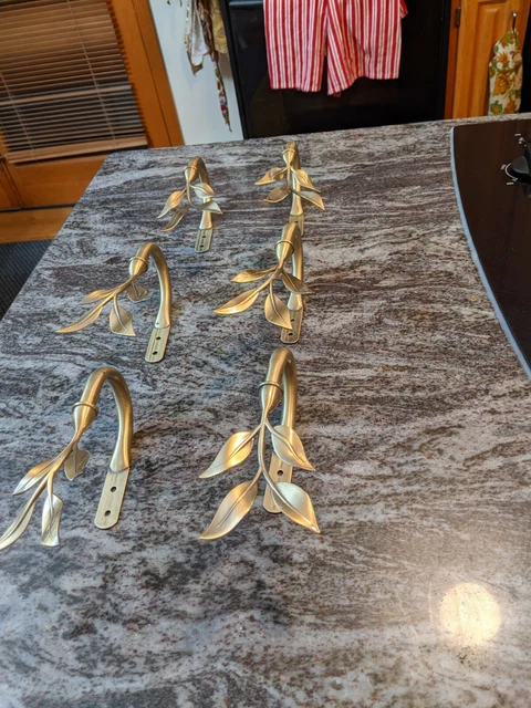 Metal Curtain Tie Backs (3 Sets) Matching 4 Leaves Gold Finish 7.5" X 3"