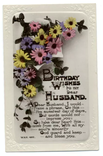 Birthday ~ Husband ~ embossed ~ Tinted RPPC real photo postcard
