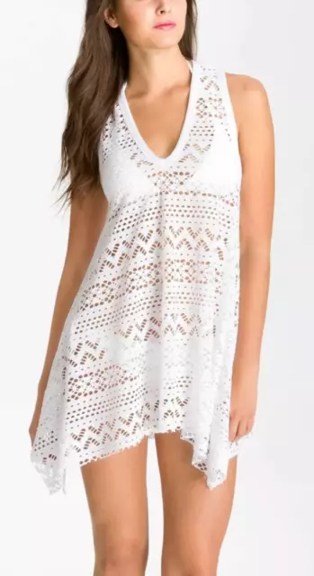 Robin Piccone Penelope Crochet Kerchief Cover Up White Tunic Dress Sz S