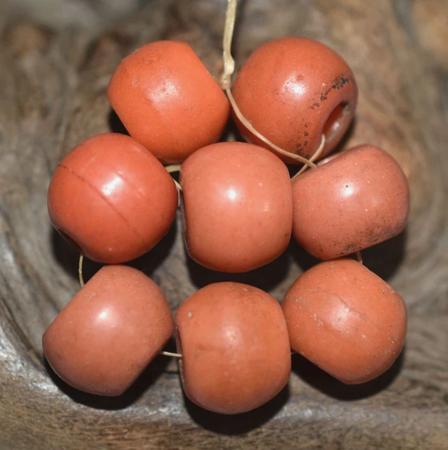 Antique Czech Light Salmon Red Molded Glass Prosser Beads Traded Into Africa