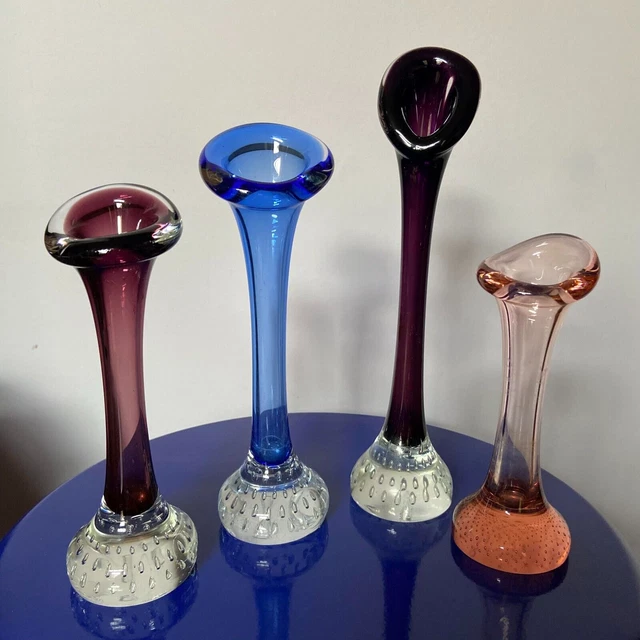 Vintage Swedish Glass Bud Vases Aseda Glasbruk Controlled Bubble
