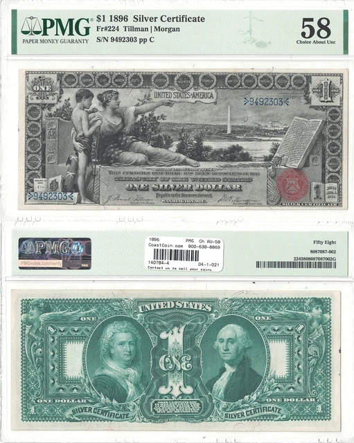 1896 $1 Silver Certificate "Educational Series" Fr 224 PMG Choice AU-58