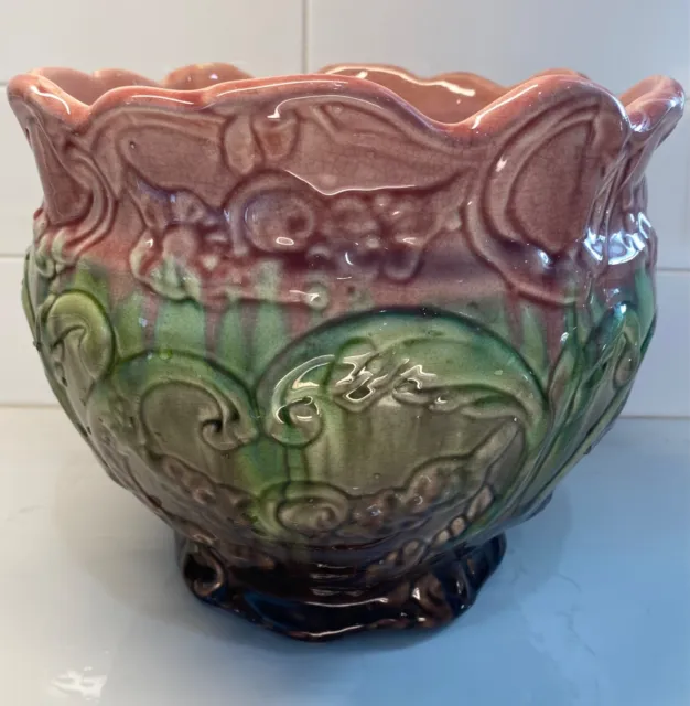 Vintage Weller Art Pottery Jardiniere Majolica Green Brown Drip Glaze Planter 11