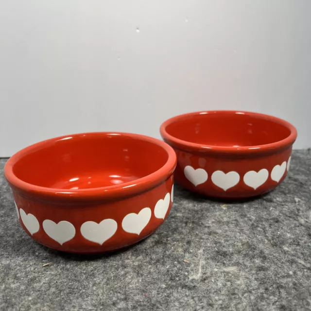 Set of 2 Waechtersbach Red w/ White Hearts 5 1/4" Soup Cereal Berry Bowl