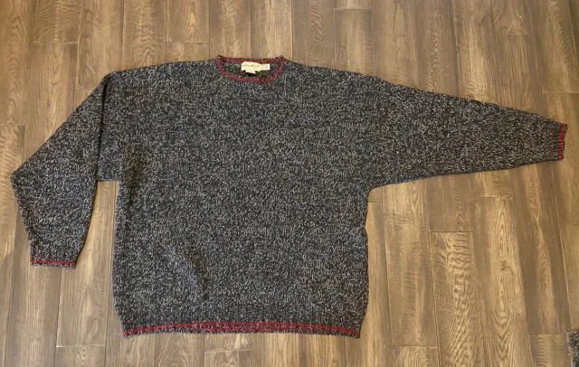 Vintage 80’s Men’s XXL Eddie Bauer 100% Wool Crew Neck Sweater Charcoal Red