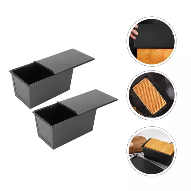 Cake Bread Pans with Cover Non-Stick Toast Boxes for Baking - Black-MG