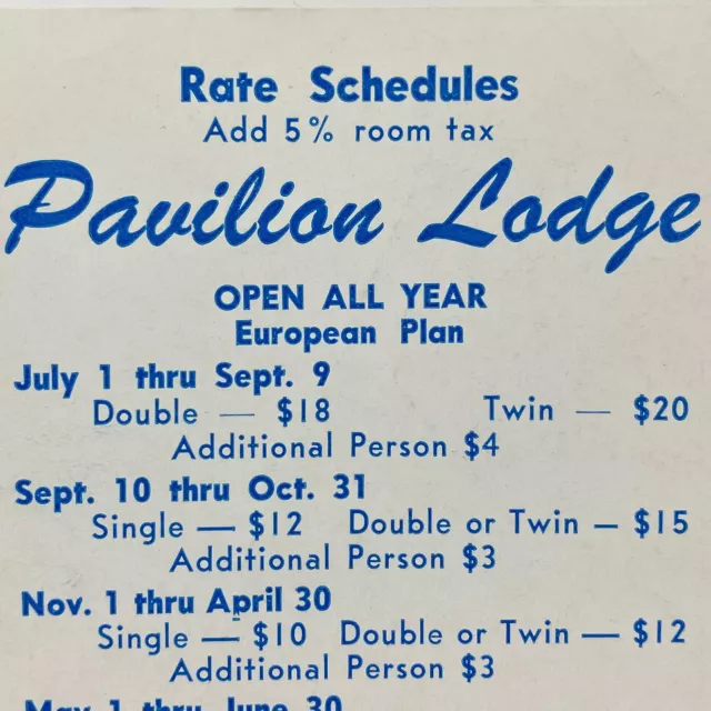 1950s Pavilion Lodge Hotel Atwater Rate Room Schedule Avalon Bay California