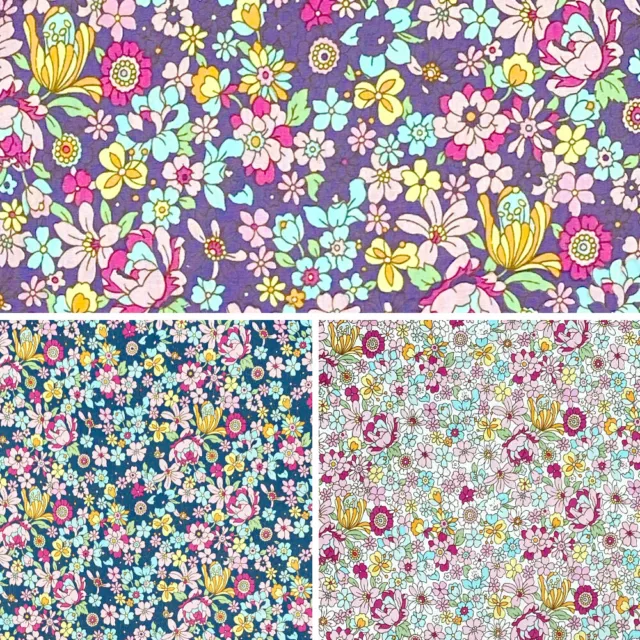 100% Cotton Poplin Fabric Passion Floral Bunched Retro Flowers
