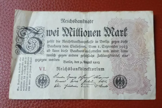 Reichsbanknote von 1923, 2000000 Mark,09.08.1923, s/ss