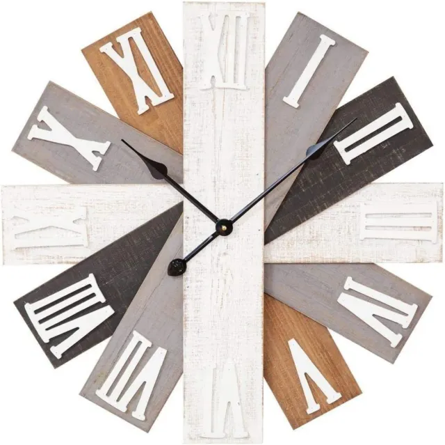 Large 60cm Shabby Chic Wooden Wall Clock with Roman Numeral quartz battery