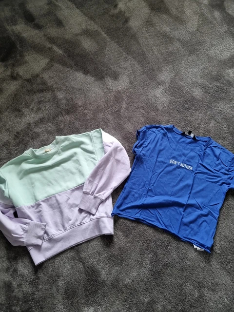 GIRLS BUNDLE 2 x TOPS SWEATSHIRT JUMPER TSHIRTS GREEN BLUE BUNDLE AGE 11 YEARS