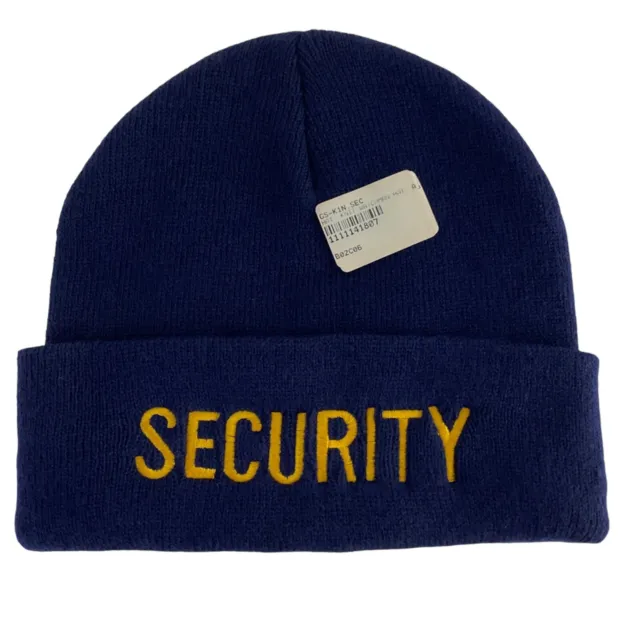 Knit Hat Watchman Style Acrylic Navy with Gold SECURITY Embroidered