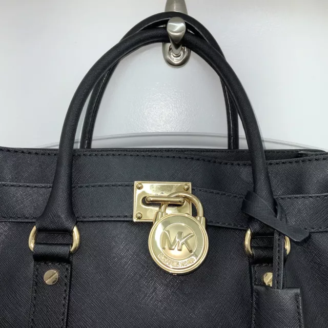 Michael Kors Hamilton Saffiano Women's Large Black Satchel Tote Bag Gold Accent 2