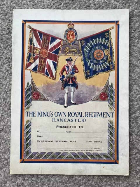 WW2 Era British Kings Own Royal Lancaster Regiment Certificate Of Service