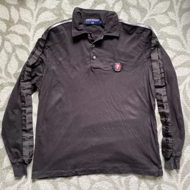 Vintage Polo Sport Ralph Lauren | Men’s Large Black Crest Tape Sleeve Shirt