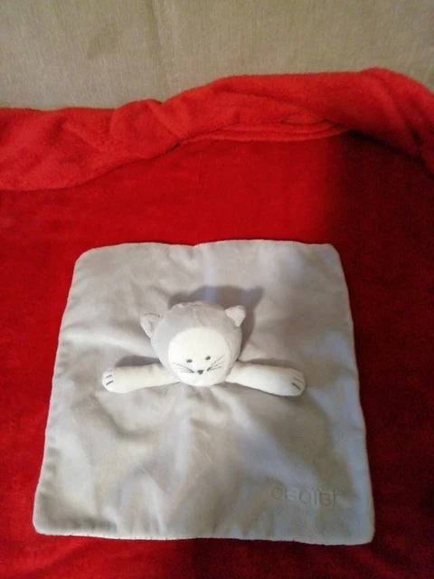 Doudou Plat Lapin Obaibi Okaidi Chat Gris Blanc Argent Dessous Raye