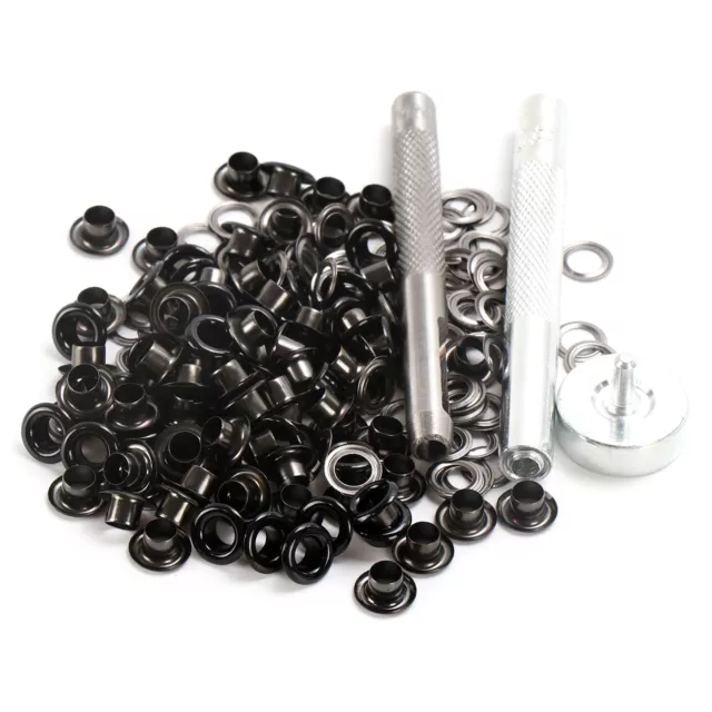 100 Set 4/5/6/8/10mm Black Eyelets Die Punch Grommets Tool Kit Leather Craft