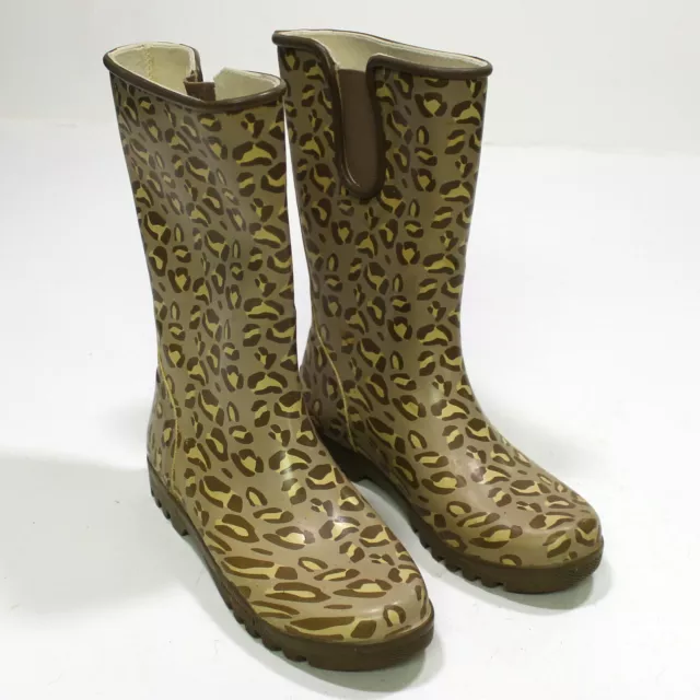 Sperry Pelican Tan Black Leopard Cheetah Print Rubber Rain Boots 6 9771544 E185