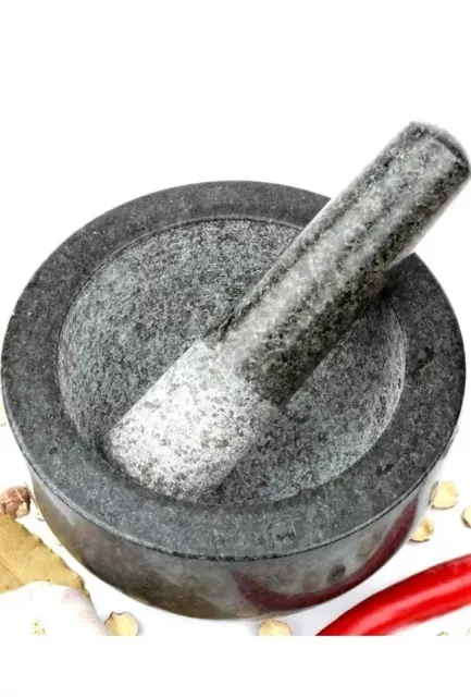 H&S Pestle and Mortar Set Large Premium Solid Granite Stone Black - 16cm(6.3") D