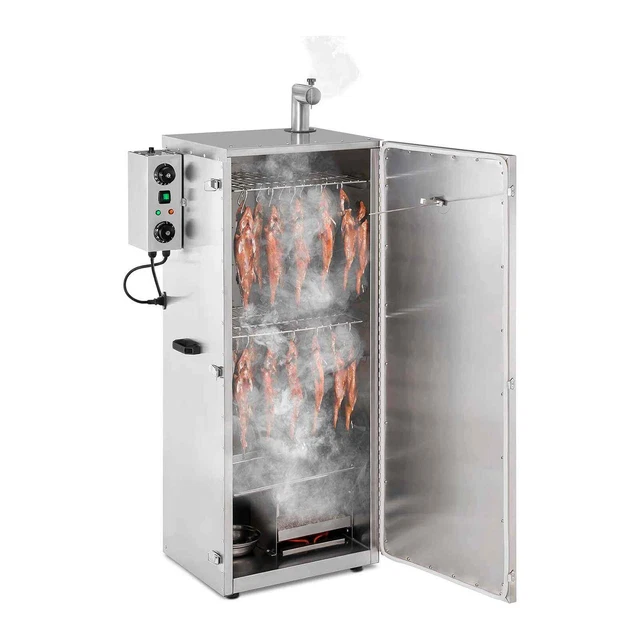 Fumoir Smoker Inox 147L Chaud Tiède Froid Sciure De Bois Thermomètre 4 Grilles