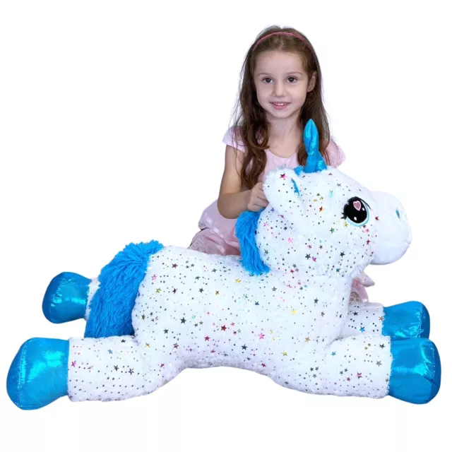 Grande Peluche Unicornio Blanco 75cm Pony Mágico Caballo Con Alas Tumbado Brillo