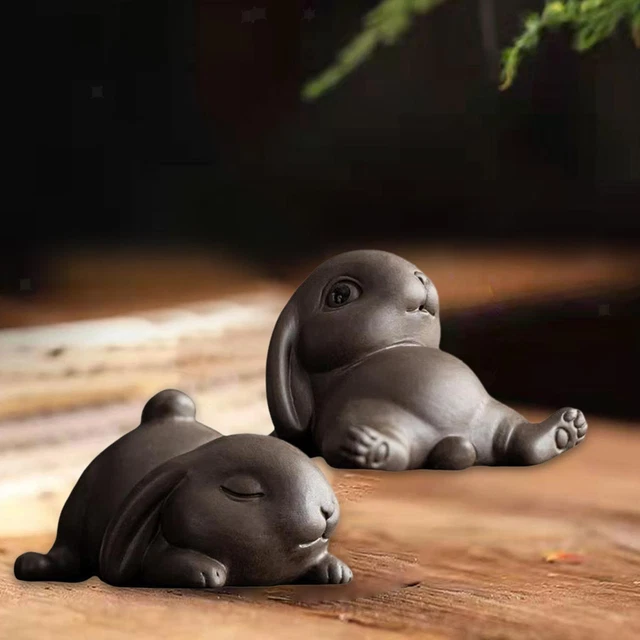 2x Bunny Statue Animal Sculpture Decor Coniglio Figurine Per Il Soggiorno Di