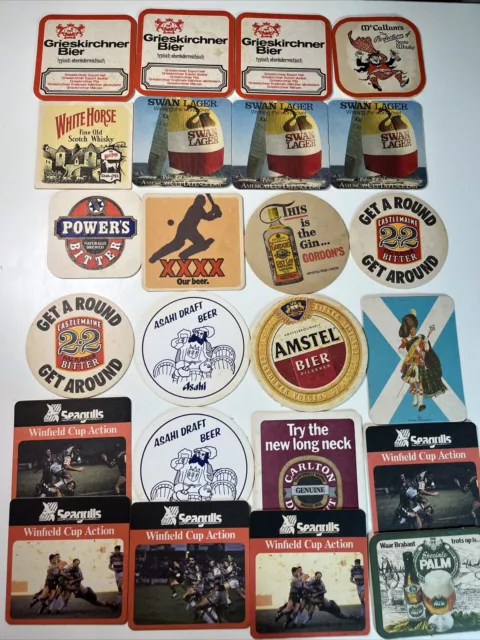 Vintage Beer Spirt NRL Coasters Powers XXXX Carlton Swan Lager White Horse Gin