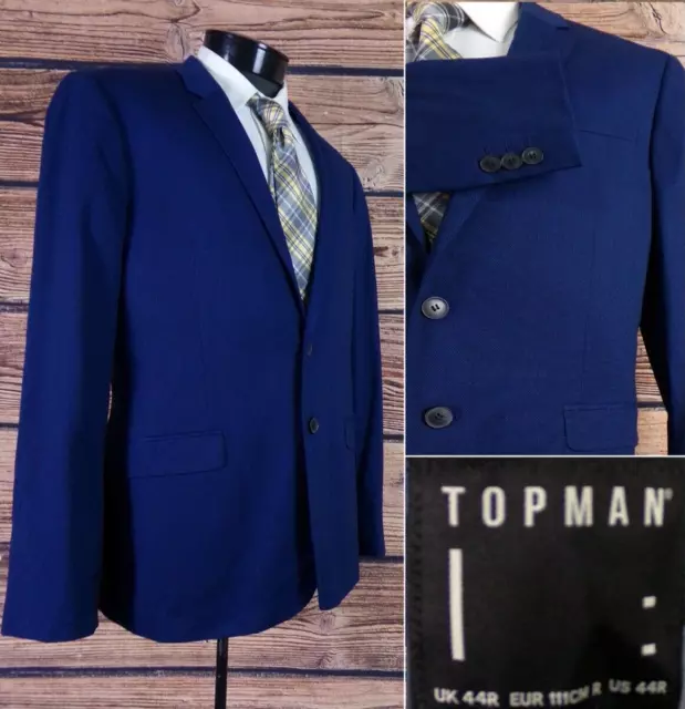 New Topman Blazer Mens Sport Coat Two Button Skinny Fit Notch Blue 44R Jacket