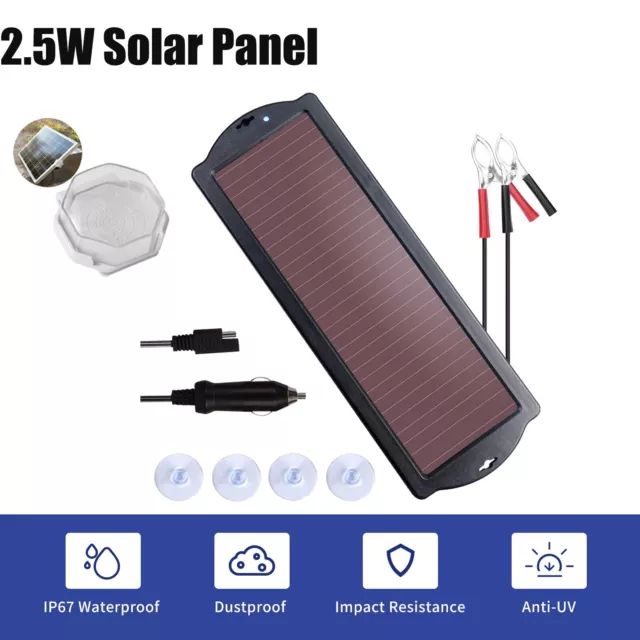 12V 2.5W Solarpanel Ladegerät für Autobatterie, tragbares Solarmodul  Aufladen