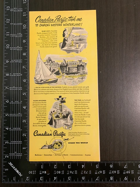 1940s Vintage Ad Canadian Pacific Railway Train Travel Rockies Sights Ephemera