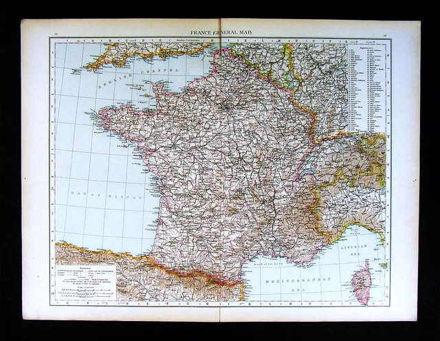1896 Times Atlas Map - France - Paris Marseilles Chartres Calais Le Havre Europe