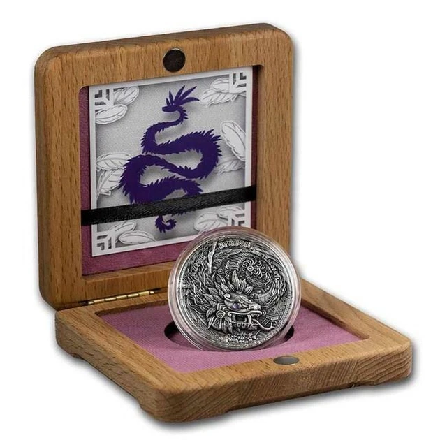 2020 Niue AZTEC Dragon 2 oz Silver Antique Coin 3