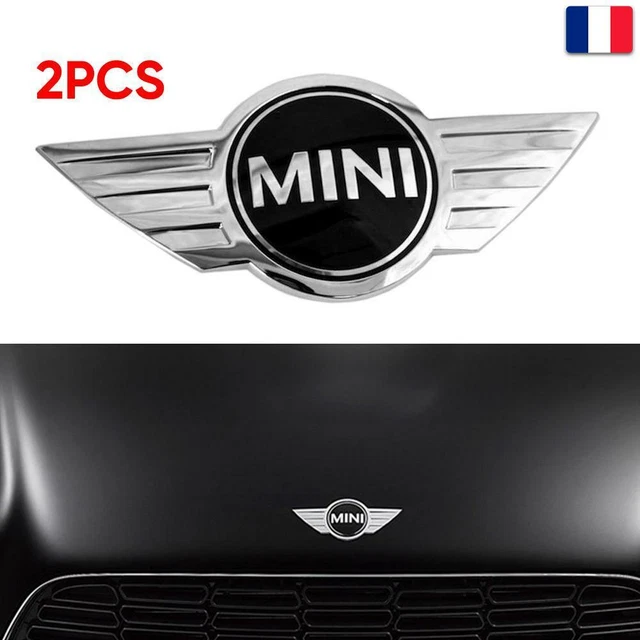 2 Badges Logo Cooper Miniatures, Capot Avant Et Coffre Arrière, Métal Mat Noir, Autocollants