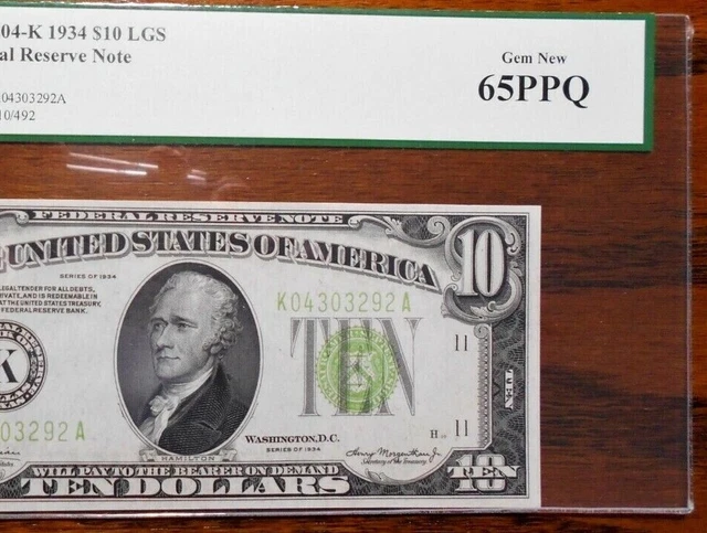1934 $10 Federal Reserve Note 💲 Light Green  PCGS 65PPQ