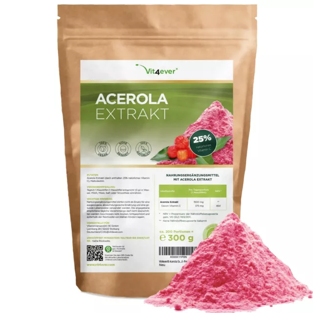 Acerola Extrakt - 300g Pulver - natürliches Vitamin C - AcerolaPulver + 25%