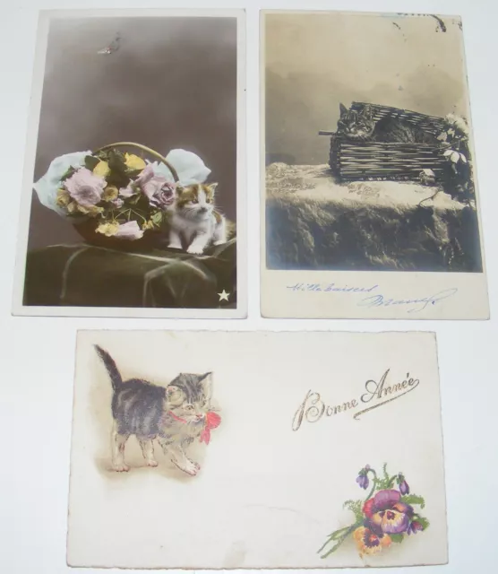 Lot De 3 Cartes Postales Fantaisies Chats Chattons Art Nouveau Déco /T244