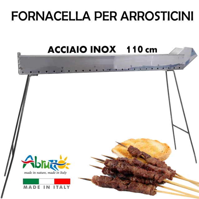 Fornacella Barbecue Per Arrosticini 120 Cm - In Ferro, Testa 27x37 Cm, Piedi Staccabili, Originale Abruzzese
