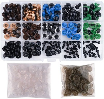 KUUQA 150 pezzi 6-12mm Occhi di Sicurezza Occhi di Plastic con Rondelle per Bambola Pupazzo Nero Peluche 
