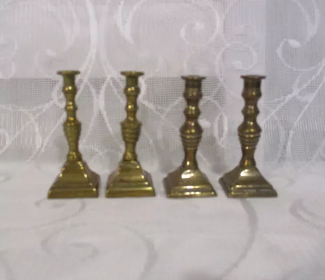 Two Pairs of Miniature Brass Candlesticks /  Holders.