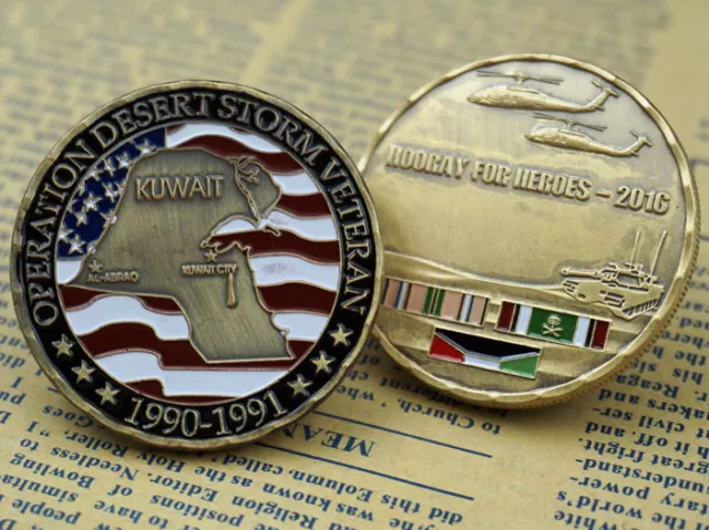 Operation Desert Storm War Veteran Heroes Brass Alloy & Enamel Challenge Coin