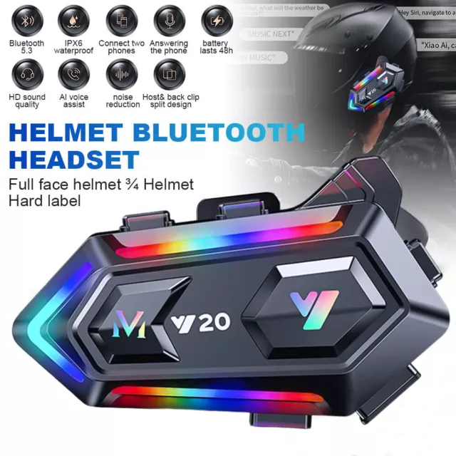 Motorcycle Handsfree Helmet Headset Bluetooth 5.3 Wireless Motorbike Headphone