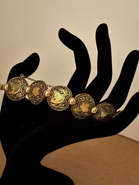 Bracelet Vintage Or De Tolède Gravé Coquillage - Modèle 78, Bon état, Déco Relief Style Espagnol